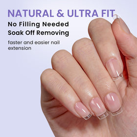 BTArtbox Half Matte Clear Soft Gel Nail Tips in use on manicured nails