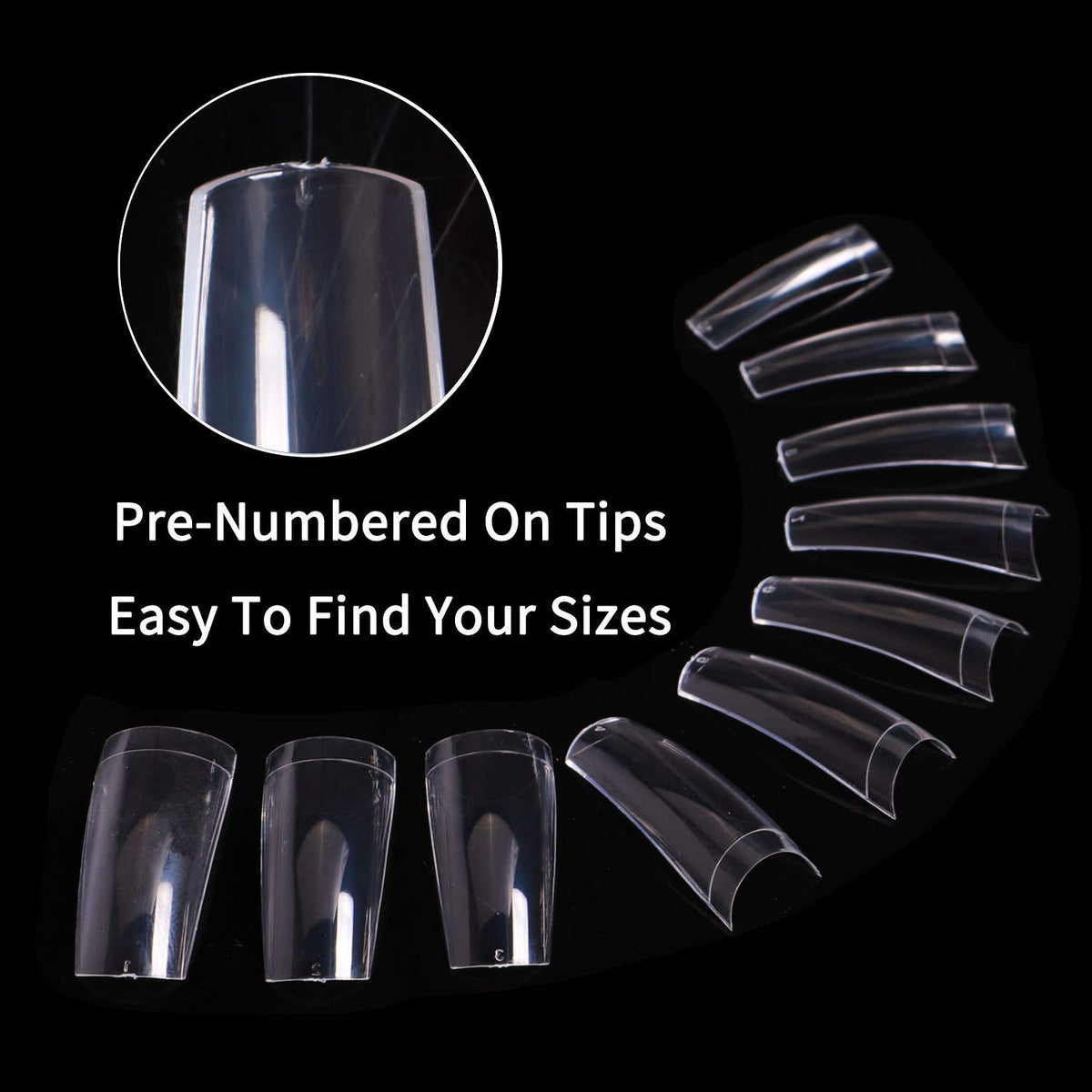 BTArtbox nail tips arranged by size in clear case