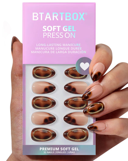 BTArtbox Press On Nails Amber Hoops front view with short almond shape