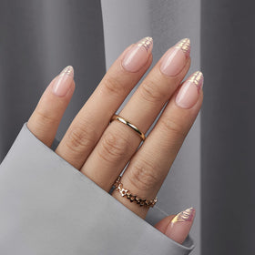 BTArtbox Press On Nails Athena Short Almond with Aurora French Tip