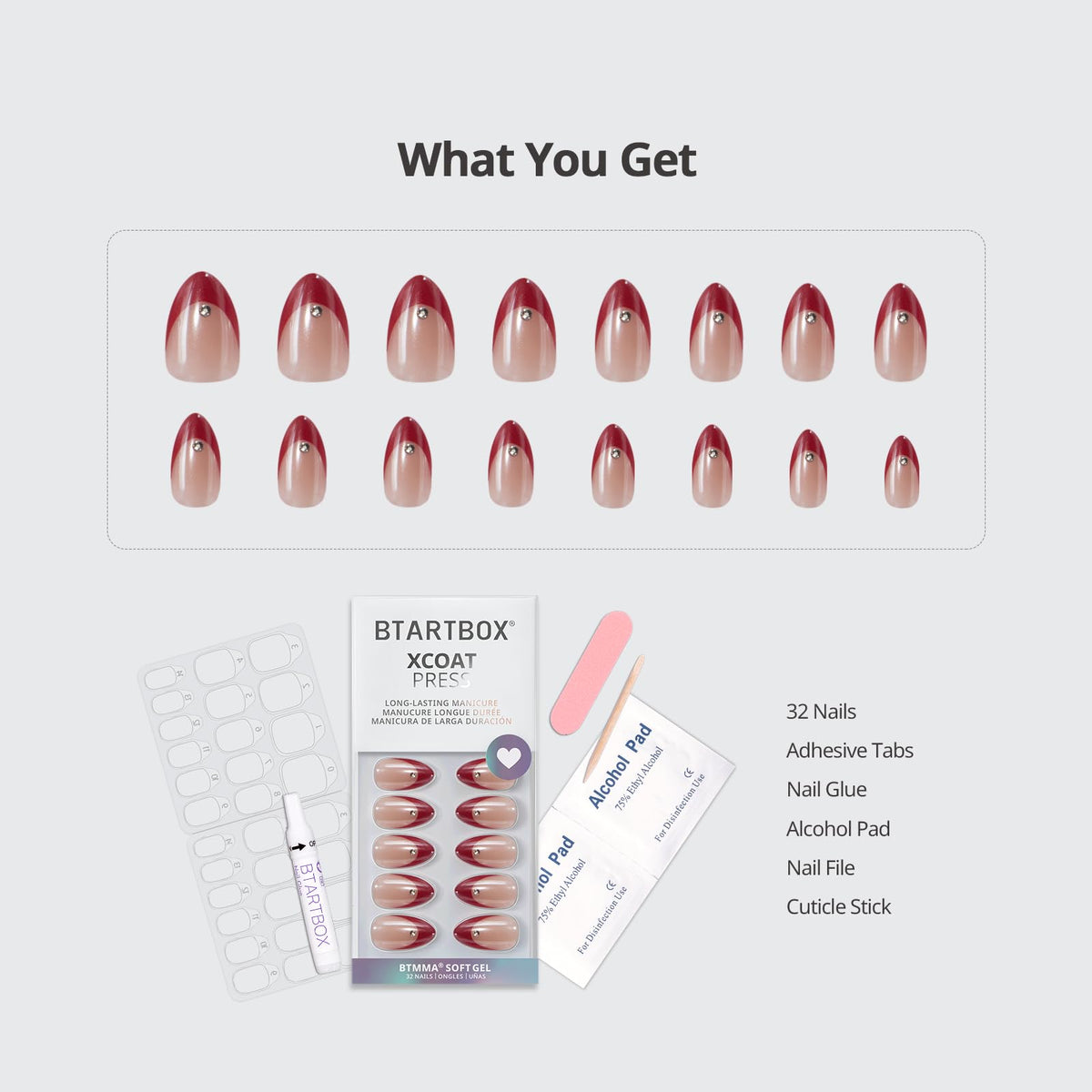 BTArtbox Press On Nails Audrey's Ruby on a hand for lifestyle view