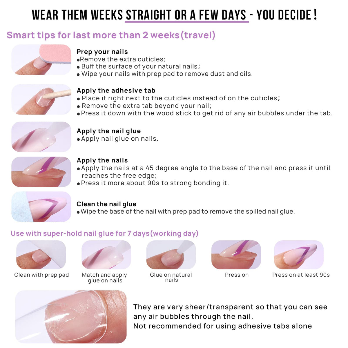 BTArtbox Press On Nails Berry French nail glue and tools