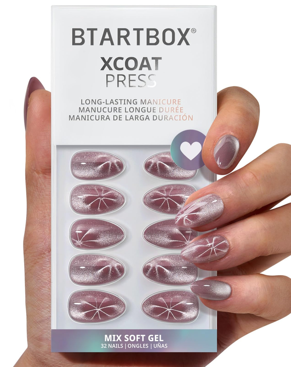 BTArtbox Press On Nails Berry Spark front view with sparkle purple finish