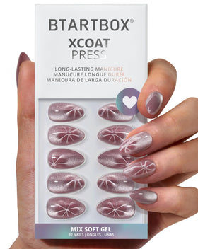 BTArtbox Press On Nails Berry Spark front view with sparkle purple finish
