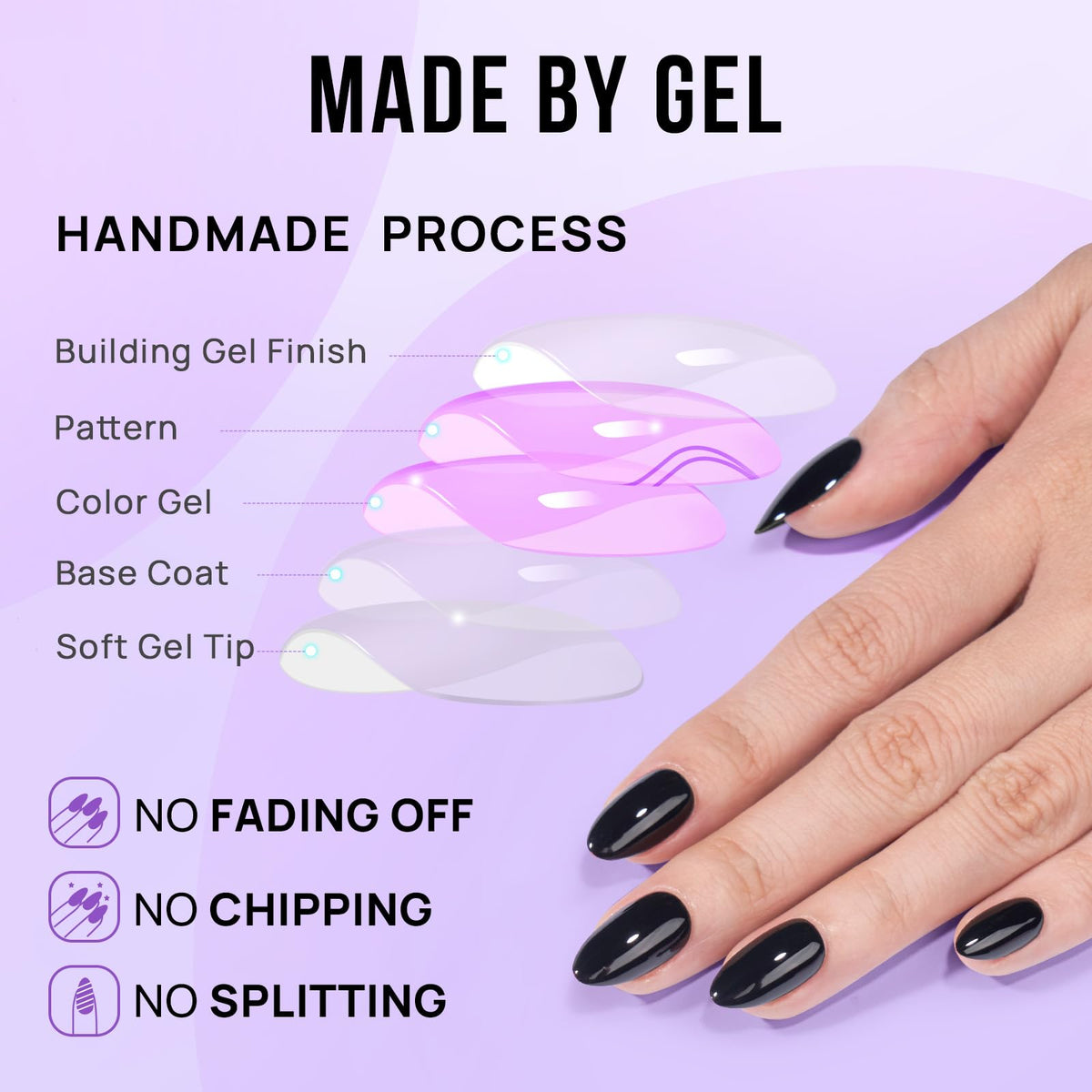 BTArtbox Press On Nails Black Velvet Short Almond application guide