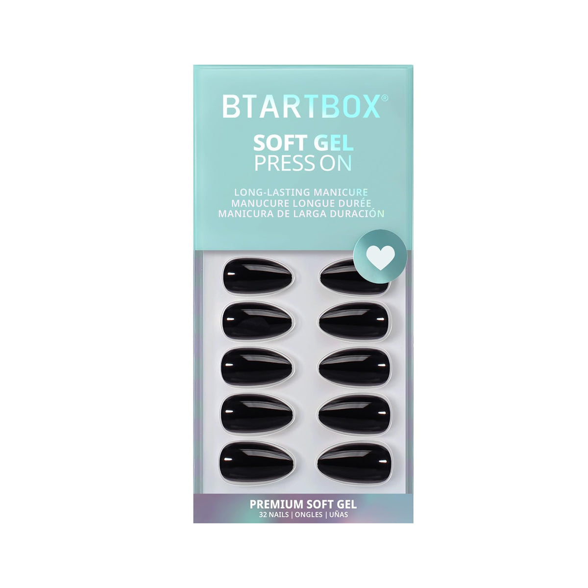 BTArtbox Press On Nails Black Velvet Short Almond close-up of nail design