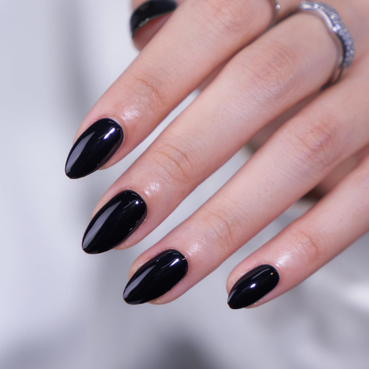 BTArtbox Press On Nails Black Velvet Short Almond with nail glue and accessories