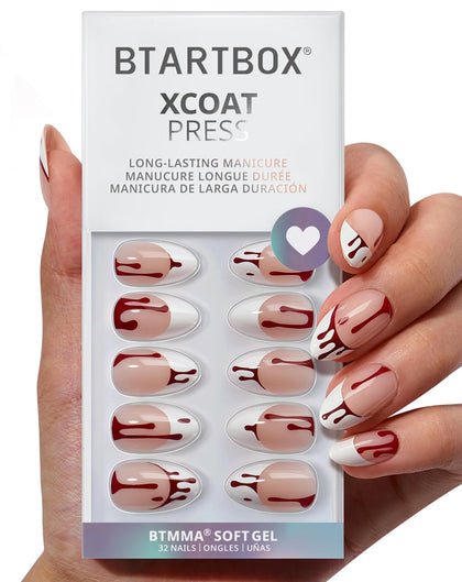 BTArtbox Press On Nails Blood Drip Short Almond Pink French Tip front view