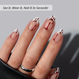 BTArtbox Press On Nails Blood Drip Short Almond Pink French Tip packaging