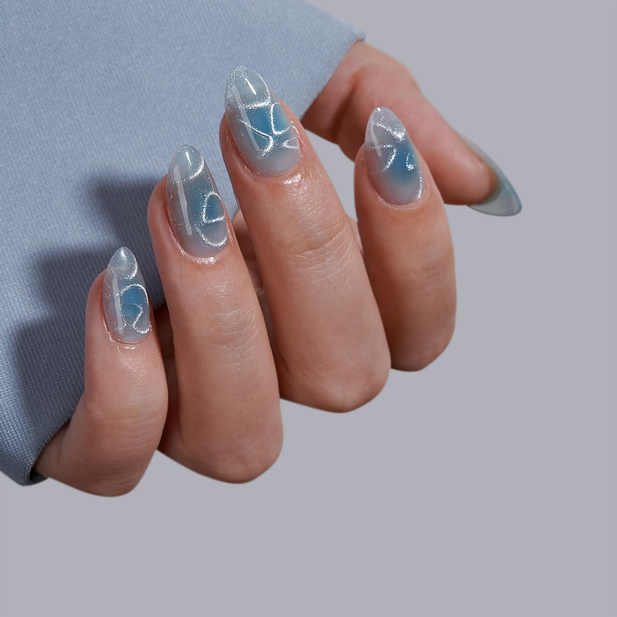 BTArtbox Press On Nails Blue Mirage showing different sizes available