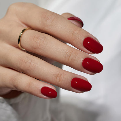 BTArtbox Press On Nails Cardinal dark red short oval front view