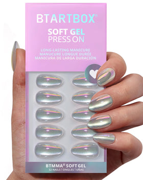BTArtbox Press On Nails Chaos Chrome front view with assorted sizes