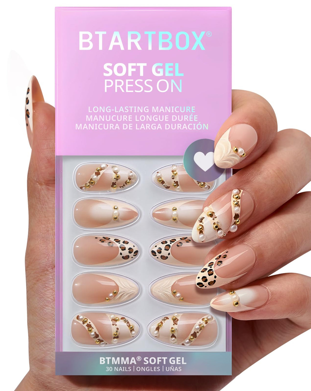 BTArtbox Press On Nails Cheeky Duo Medium Almond French Tip front view