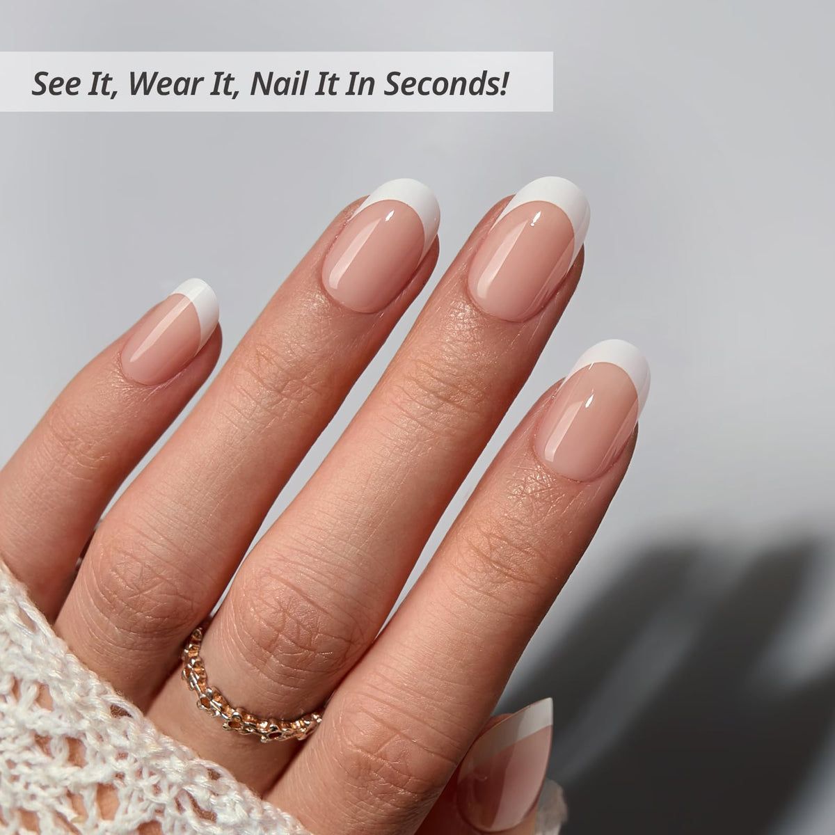 BTArtbox Press On Nails Chic Twins side view showing short oval shape