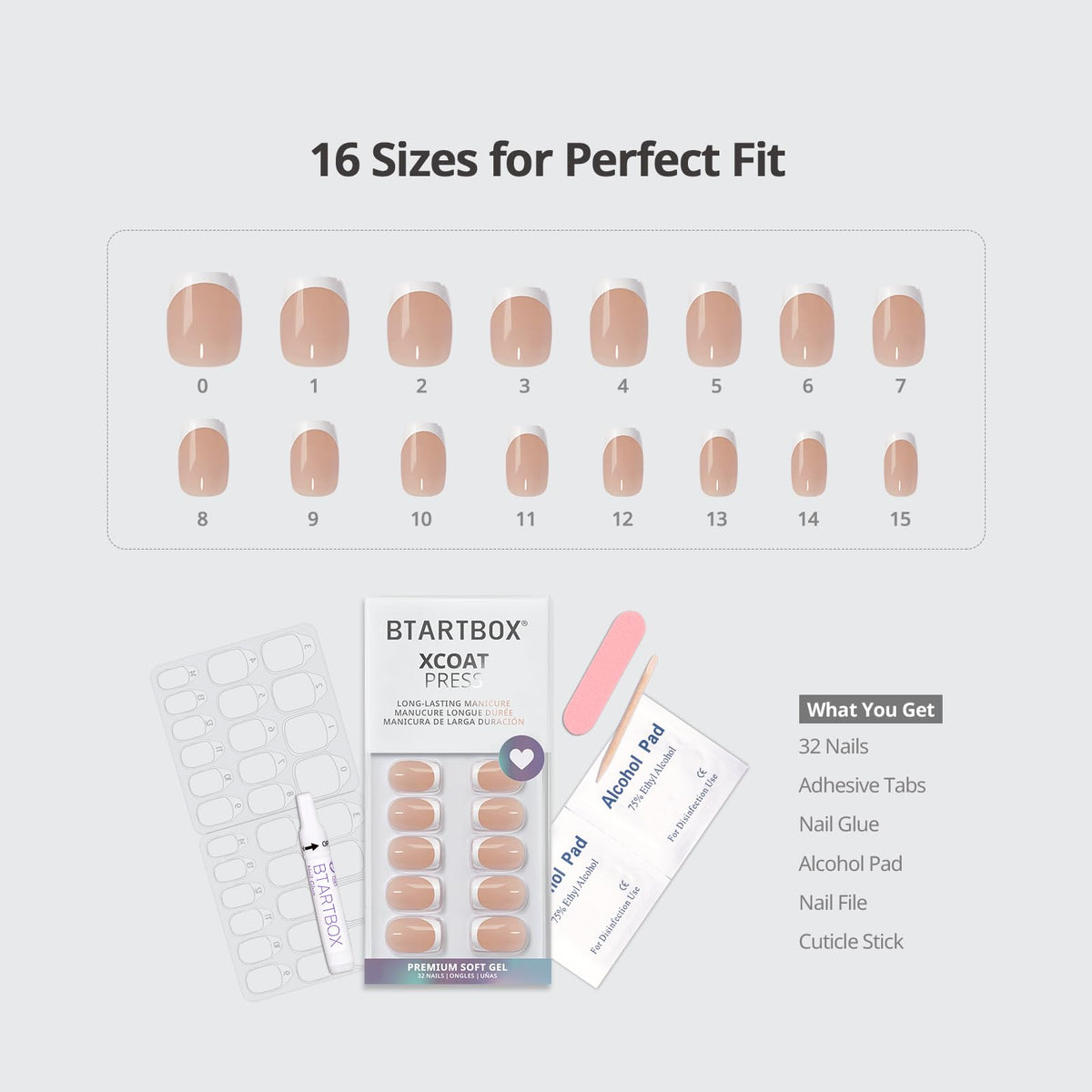 BTArtbox Press On Nails Classic White Short Square French Tip on hands