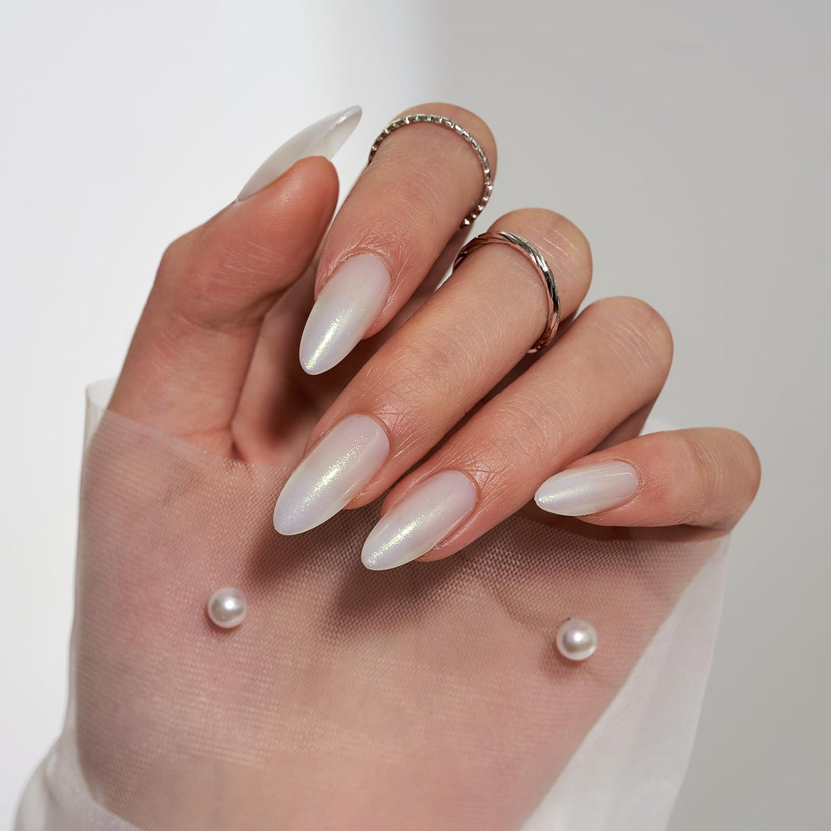 BTArtbox Press On Nails Disco Ball side view showing medium almond shape