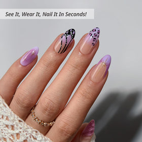 BTArtbox Press On Nails Flutter Besties close-up of medium almond shape