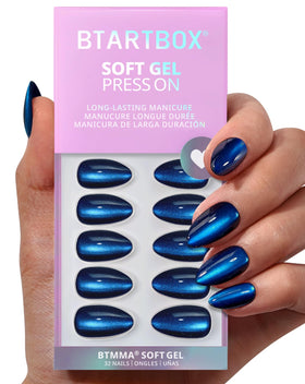 BTArtbox Press On Nails Forstbite Spell short almond blue cat eye front view