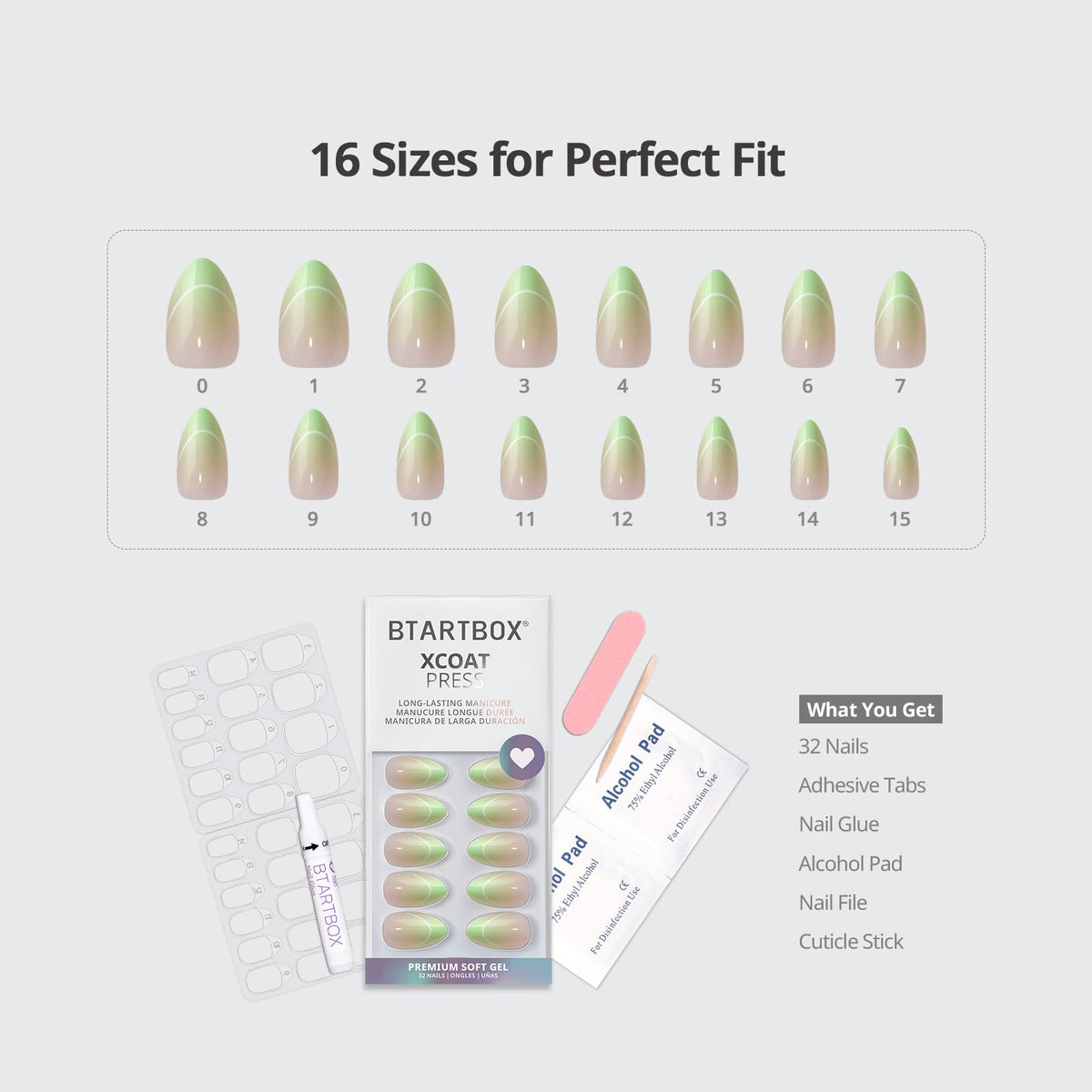 BTArtbox Press On Nails Fresh Reset Green Ombre application guide