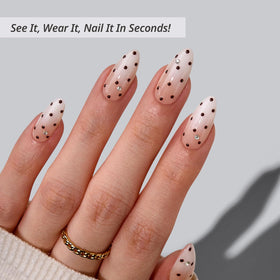 BTArtbox Press On Nails Gala Polka side view showing medium almond shape