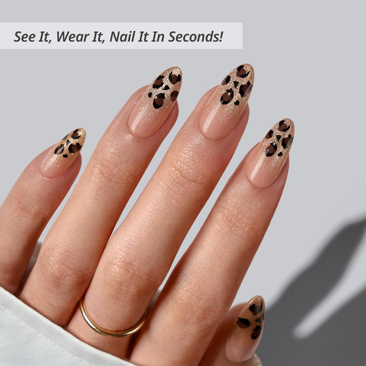 BTArtbox Press On Nails Gilder Roar side view showcasing almond shape