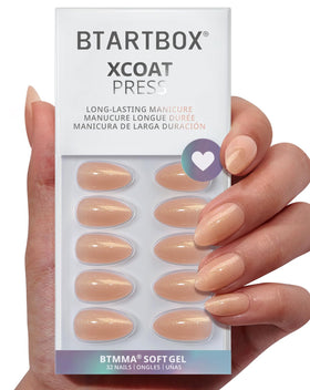 BTArtbox Press On Nails Glow Mates short almond nude sparkly front view