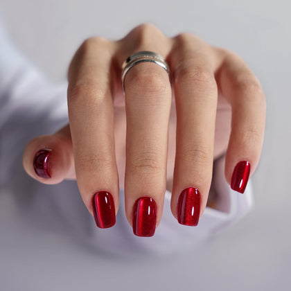 BTArtbox Press On Nails Hot Love front view with red cat eye design