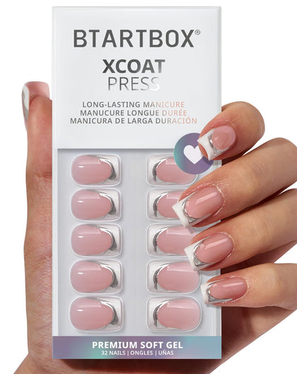 BTArtbox Press On Nails Ice Veil front view with white French tips