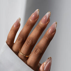 BTArtbox Press On Nails Knightshield front view with gold cat eye finish