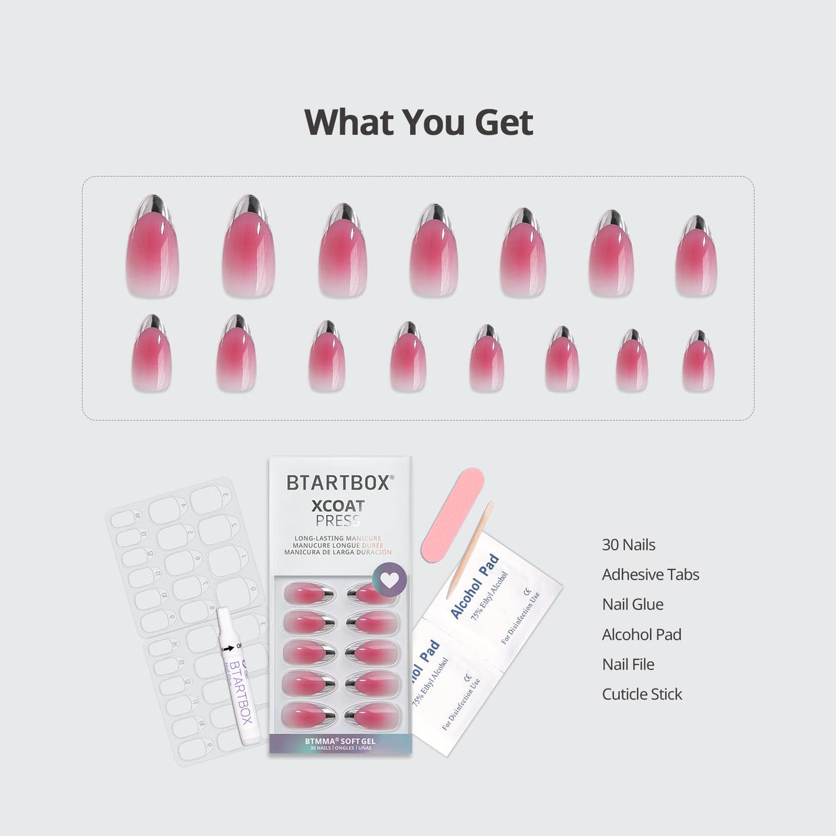 BTArtbox Press On Nails Lolita Razor showing various sizes included