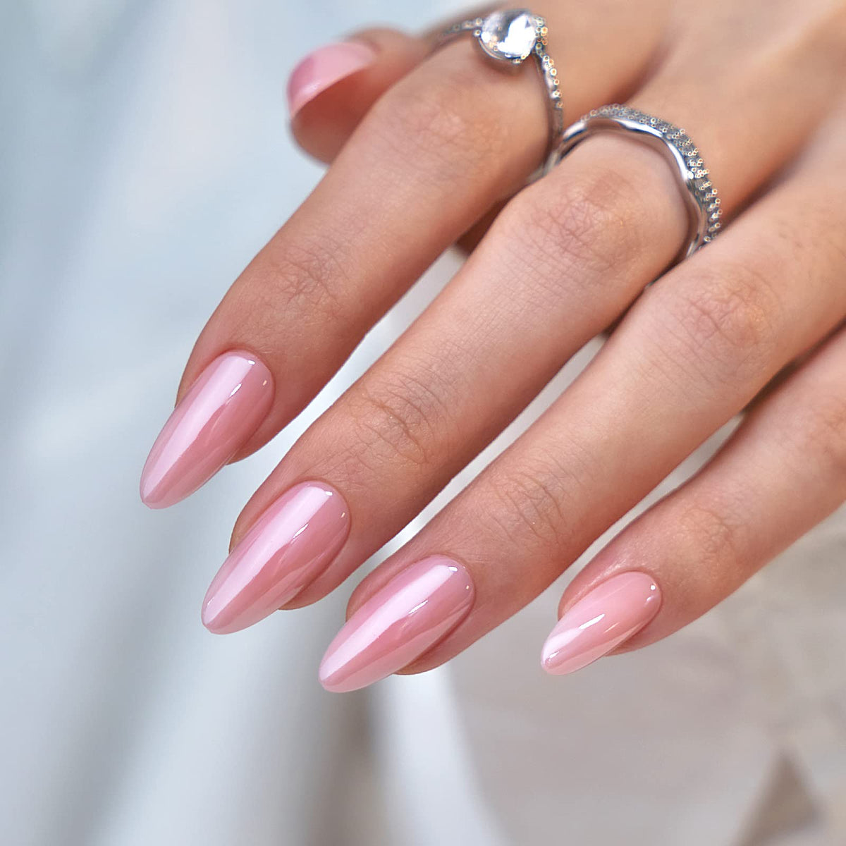 BTArtbox Press On Nails Lotus Pink Chrome front view