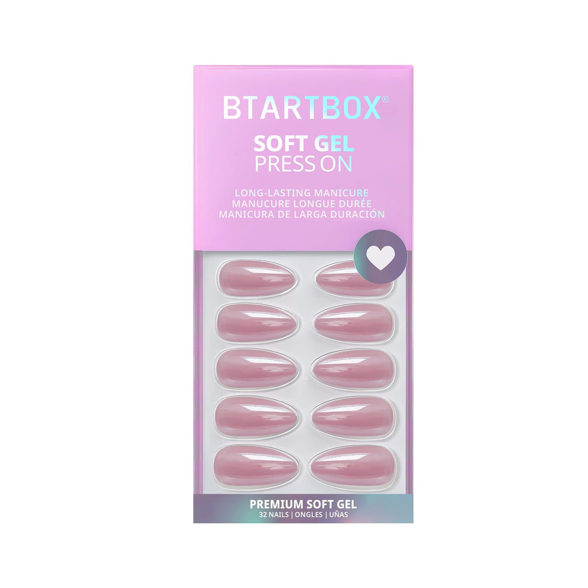 BTArtbox Press On Nails Lotus Pink Chrome medium almond shape