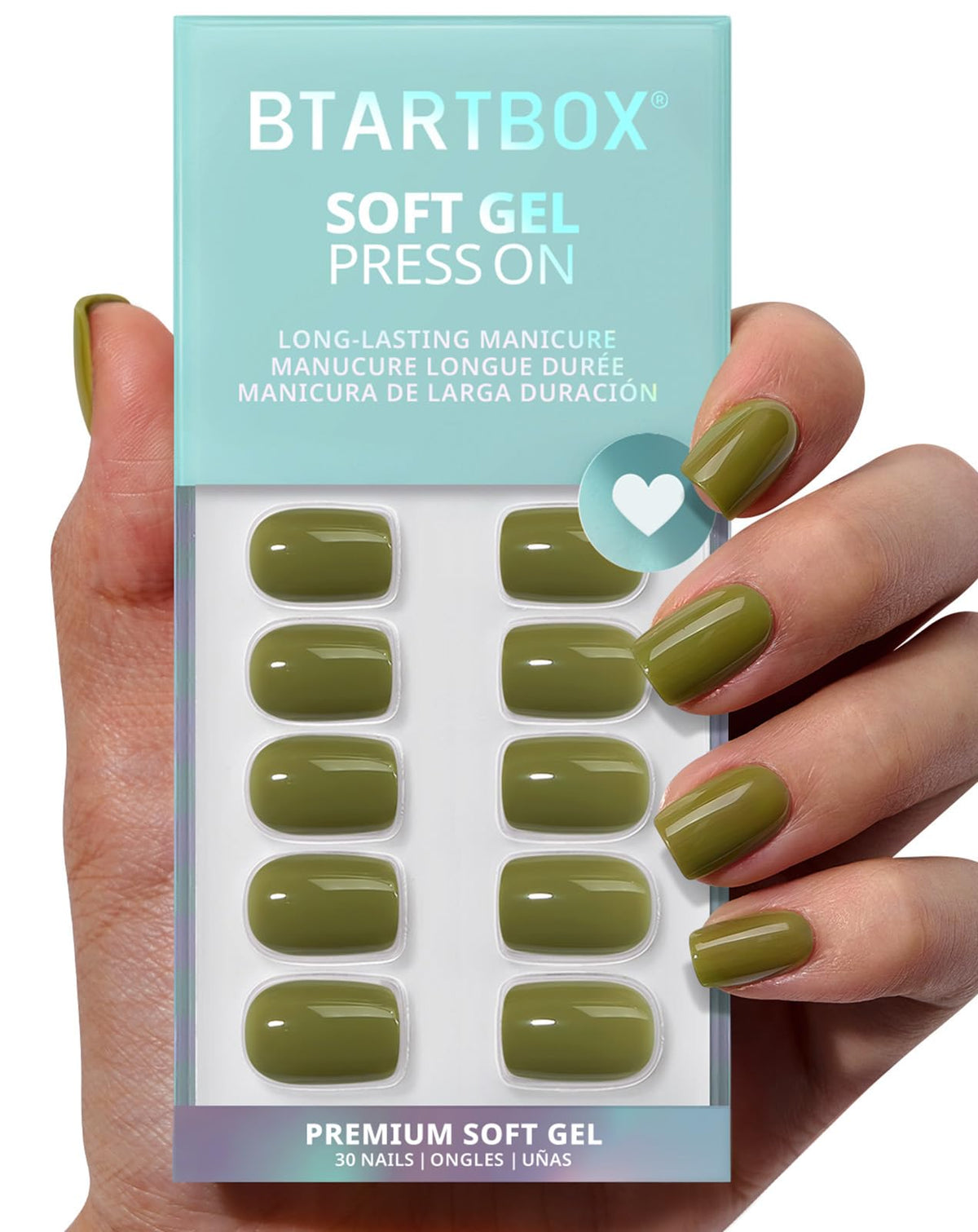 BTArtbox Press On Nails Moss Muse front view in olive green