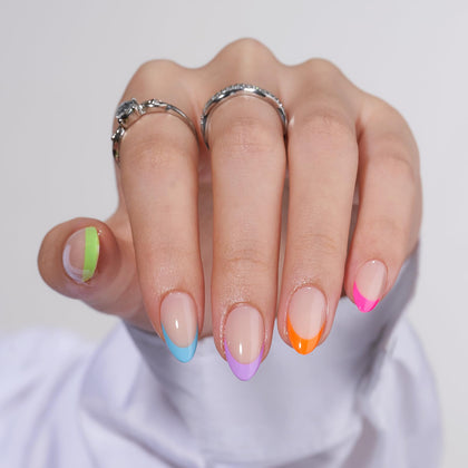 BTArtbox Press On Nails Neon Rainbow front view