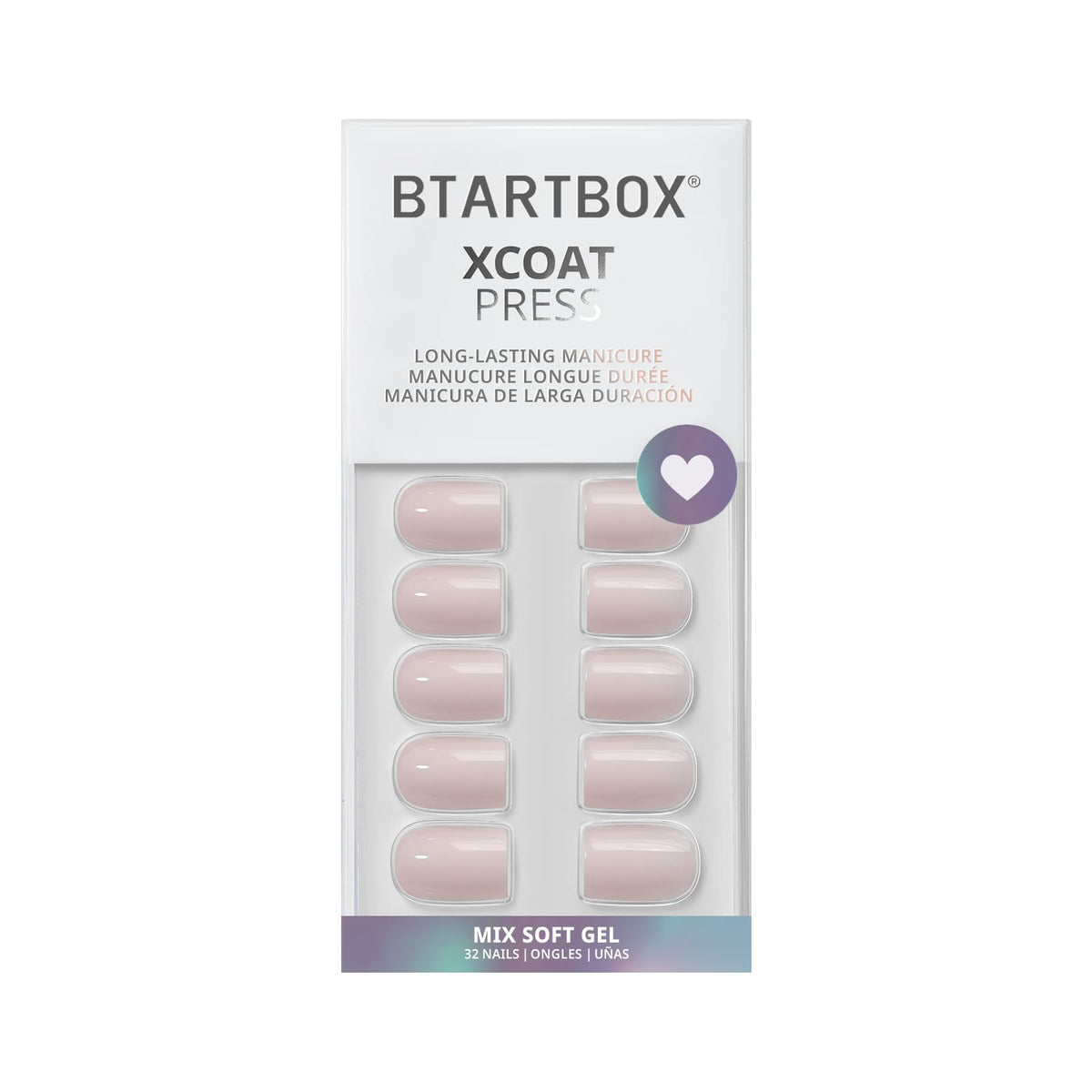 BTArtbox Press On Nails Nude Pink Short Square with accessories