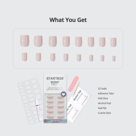 BTArtbox Press On Nails Nude Pink Short Square with nail glue