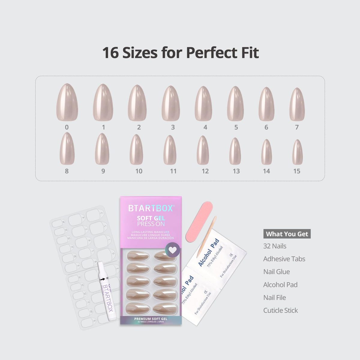 BTArtbox Press On Nails Nuts Glazed with nail file and wooden stick