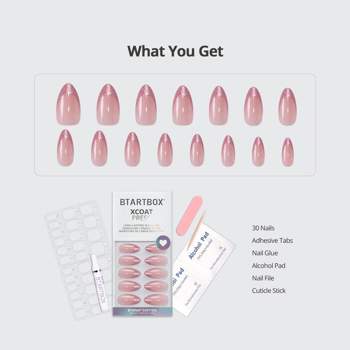 BTArtbox Press On Nails Pink Frosting on hands
