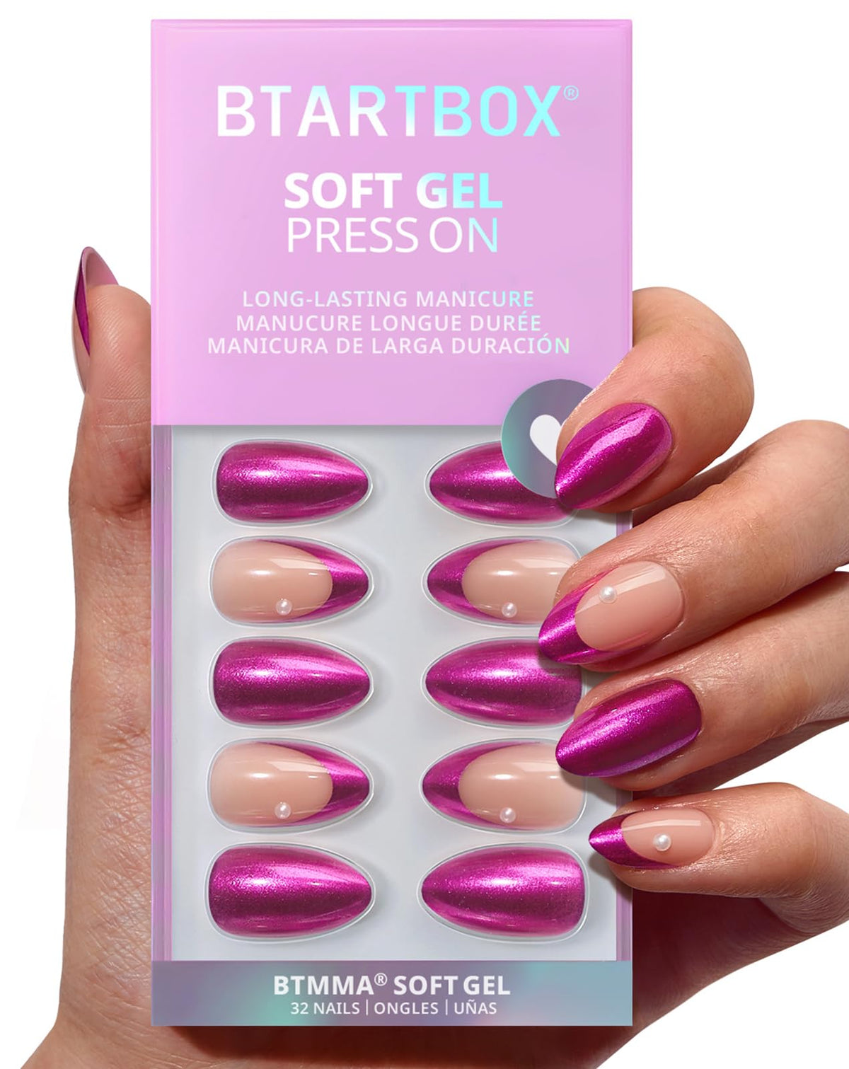 BTArtbox Press On Nails Purple Pact front view with short almond shape