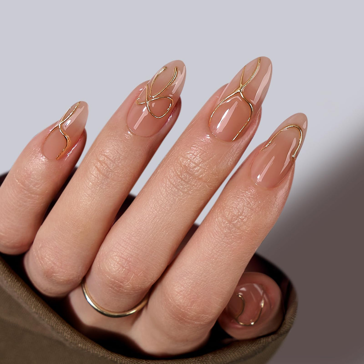 BTArtbox Press On Nails Radiant Ribbons medium almond front view