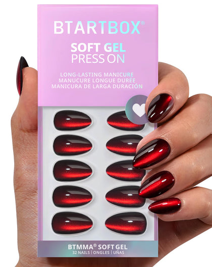 BTArtbox Press On Nails Red Cat Eye front view