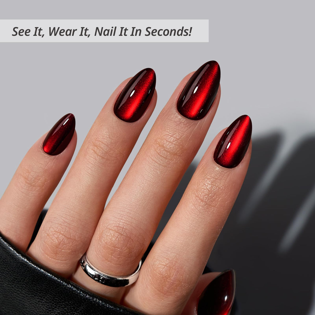 BTArtbox Press On Nails Red Cat Eye side view