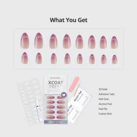 BTArtbox Press On Nails Rosy Dew with nail glue and file