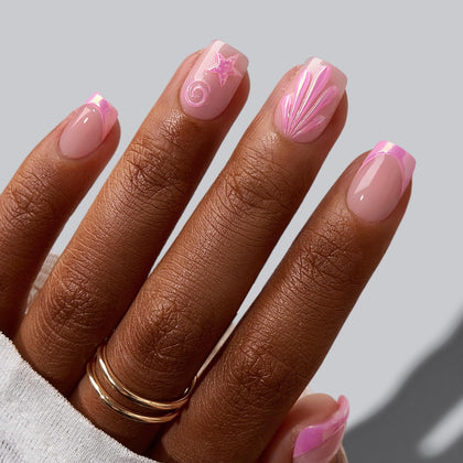 BTArtbox Press On Nails Shell Glow front view with pink French tip