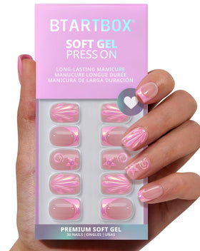 BTArtbox Press On Nails Shell Glow packaging with included accessories