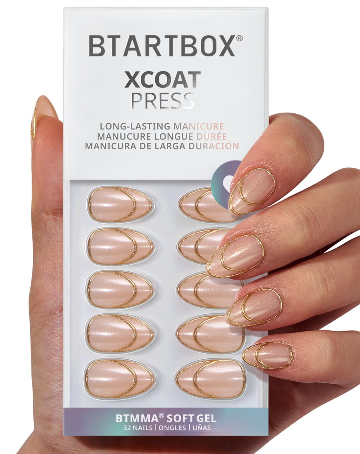 BTArtbox Press On Nails Short Almond front view with 32 pieces