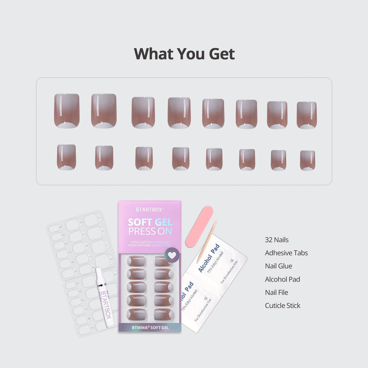 BTArtbox Press On Nails Short Square Nude Ombre in various sizes