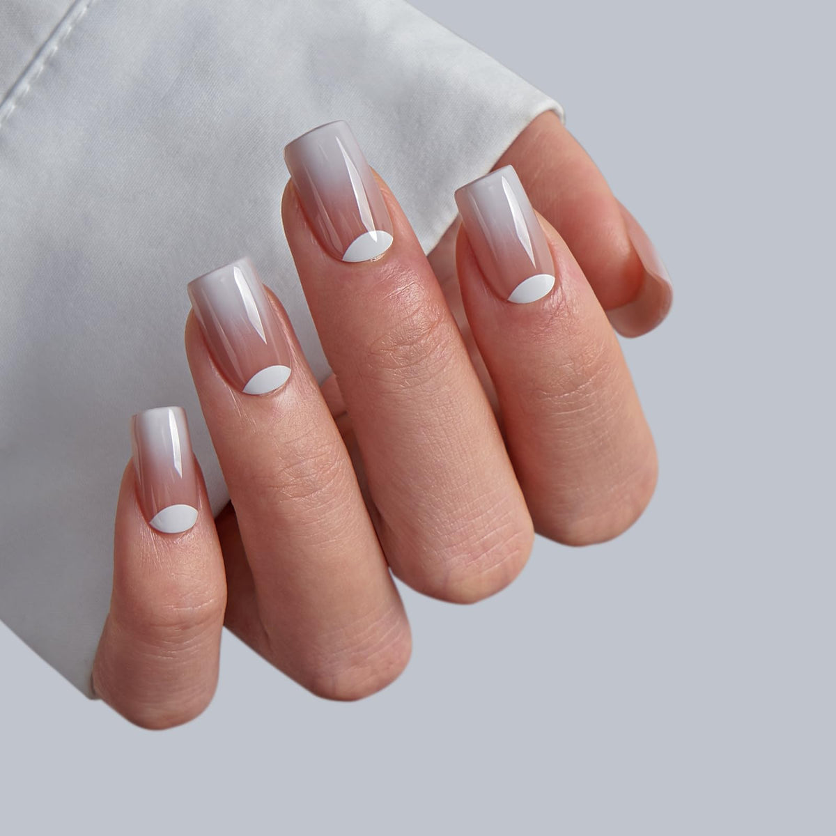 BTArtbox Press On Nails Short Square Nude Ombre with nail glue and accessories