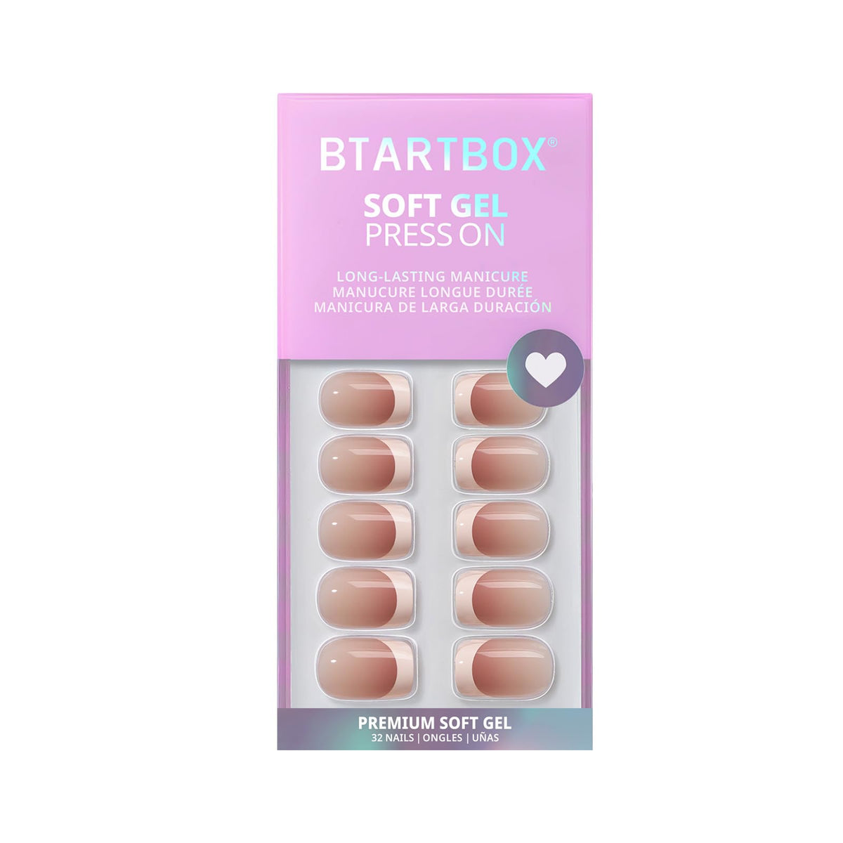 BTArtbox Press On Nails Short Square Pink French Tip sizes display