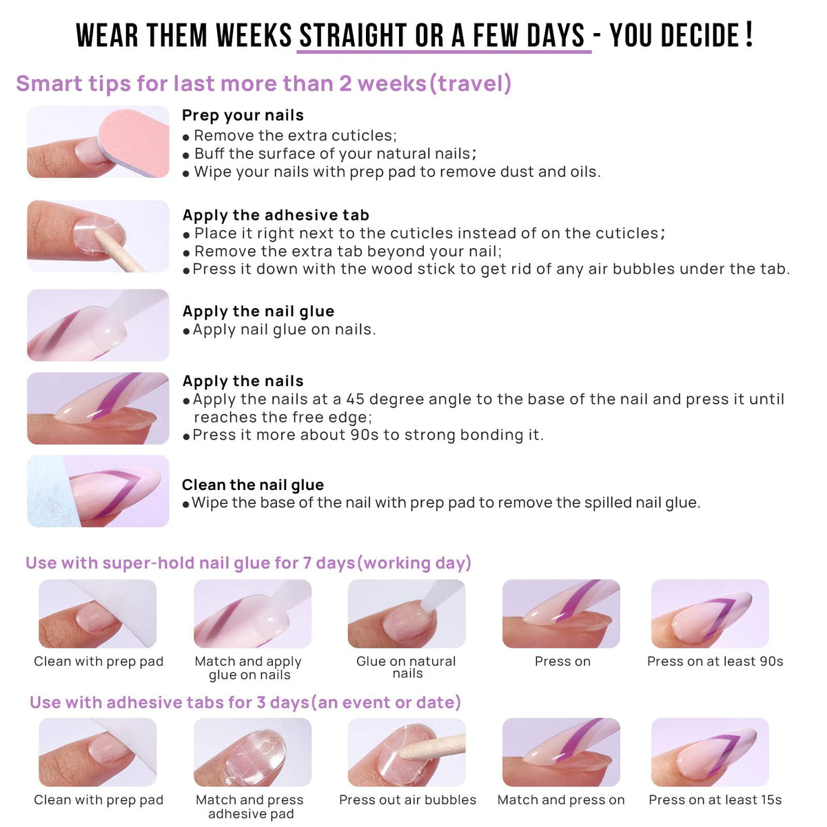 BTArtbox Press On Nails showing various sizes included